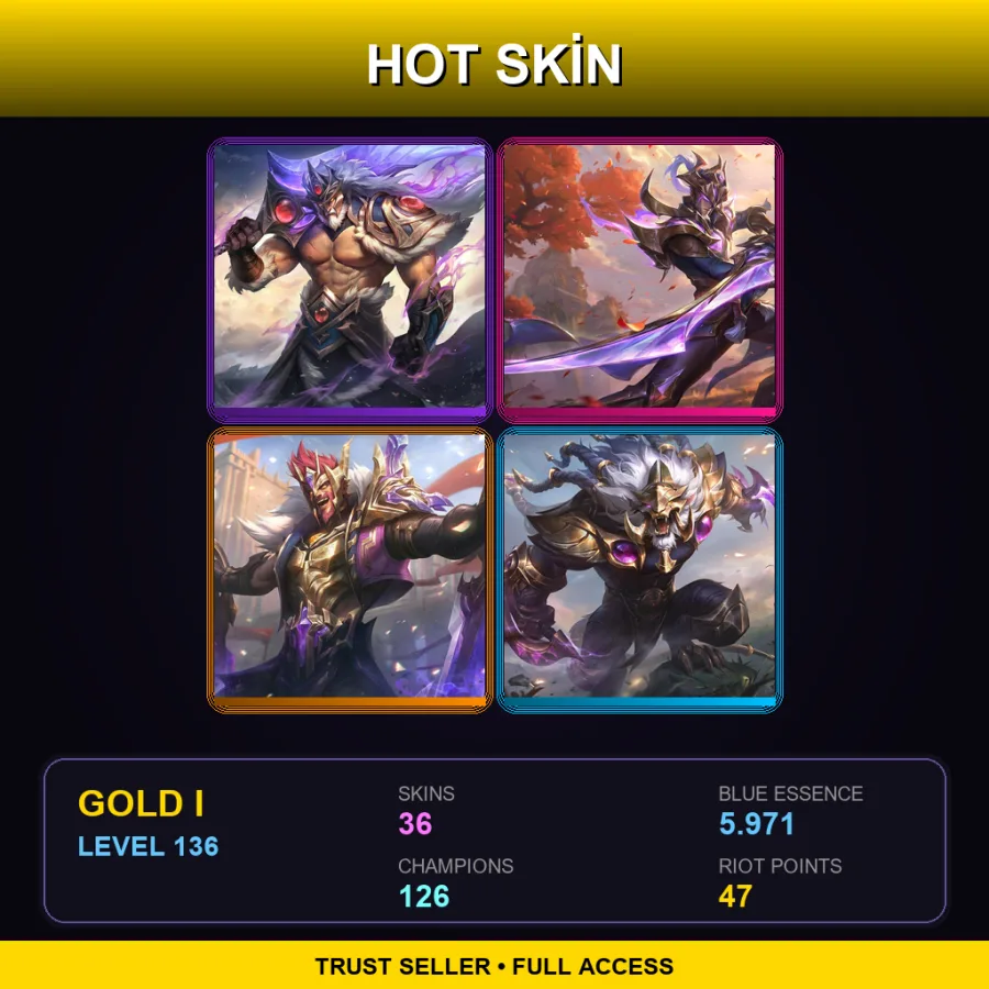LAS | Victorious Tryndamere | Victorious Master Yi | Victorious Draven | Victorious Rengar | 36 Skin | 126 Champ | Gold I | Lv136
