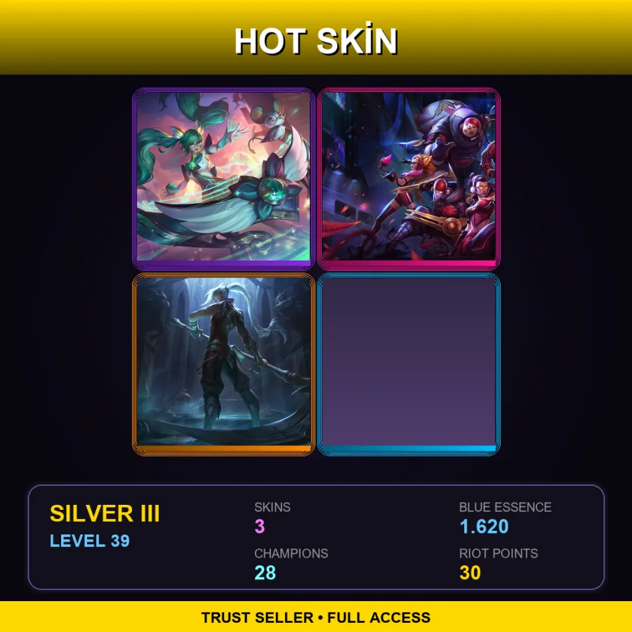 EUW | Star Guardian Sona | SKT T1 Zed | Soulhunter Kayn | 3 Skin | 28 Champ | Silver III | Lv39
