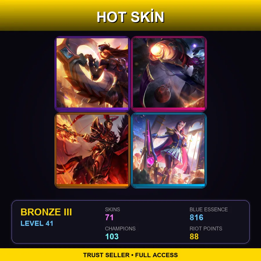 EUW | Lv41 | Bronze III | 71 Skin | 103 Champ