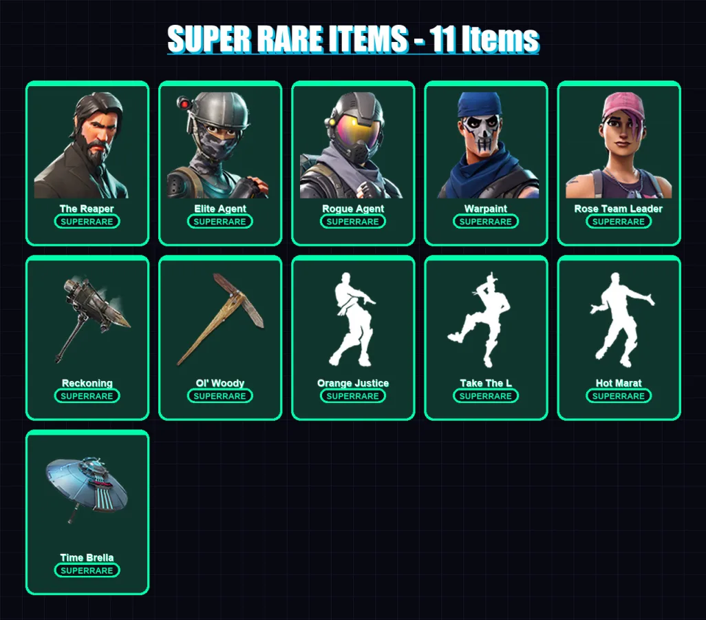 [PC/XBOX/PSN] | The Reaper | Elite Agent | Rogue Agent | Warpaint | Rose Team Leader | 110 skin | 135 pickaxe | 110 emote | 108 glider | Lv1513