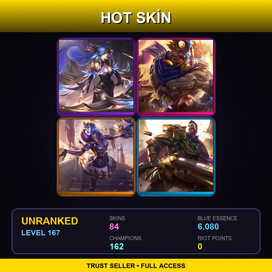 VN | Lv167 | Unranked | 84 Skin | 162 Champ — LoL account