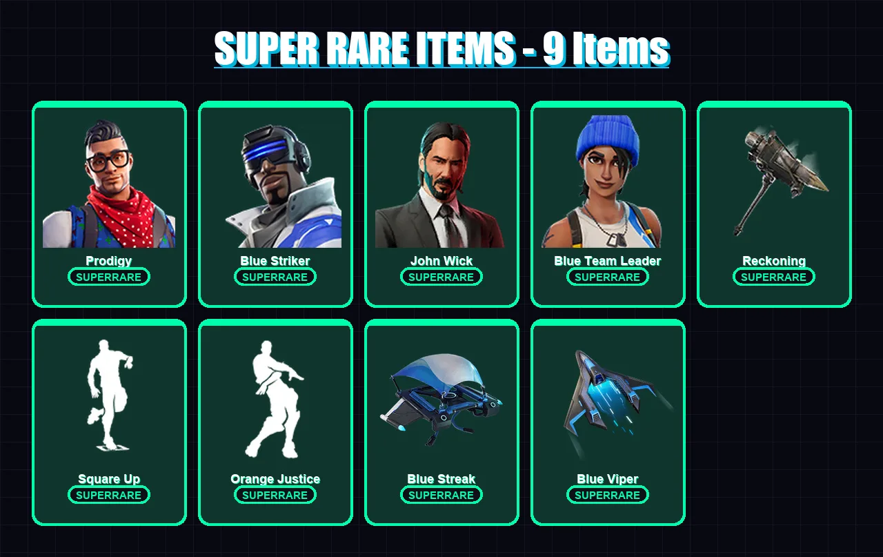 [PS4/PS5/XBOX/PC] | Prodigy | Blue Striker | John Wick | Blue Team Leader | Omega | 80 skin | 105 pickaxe | 83 emote | 98 glider | Lv1427