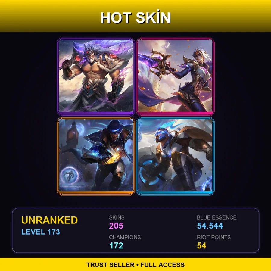 TR | Lv173 | Unranked | 205 Skin | 172 Champ — LoL account