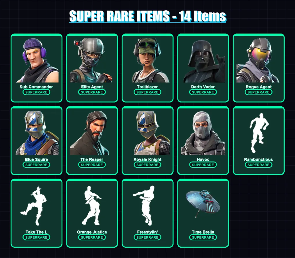 [PC] | Sub Commander | Elite Agent | Trailblazer | Darth Vader | Rogue Agent | 92 skin | 110 pickaxe | 80 emote | 88 glider | Lv1505