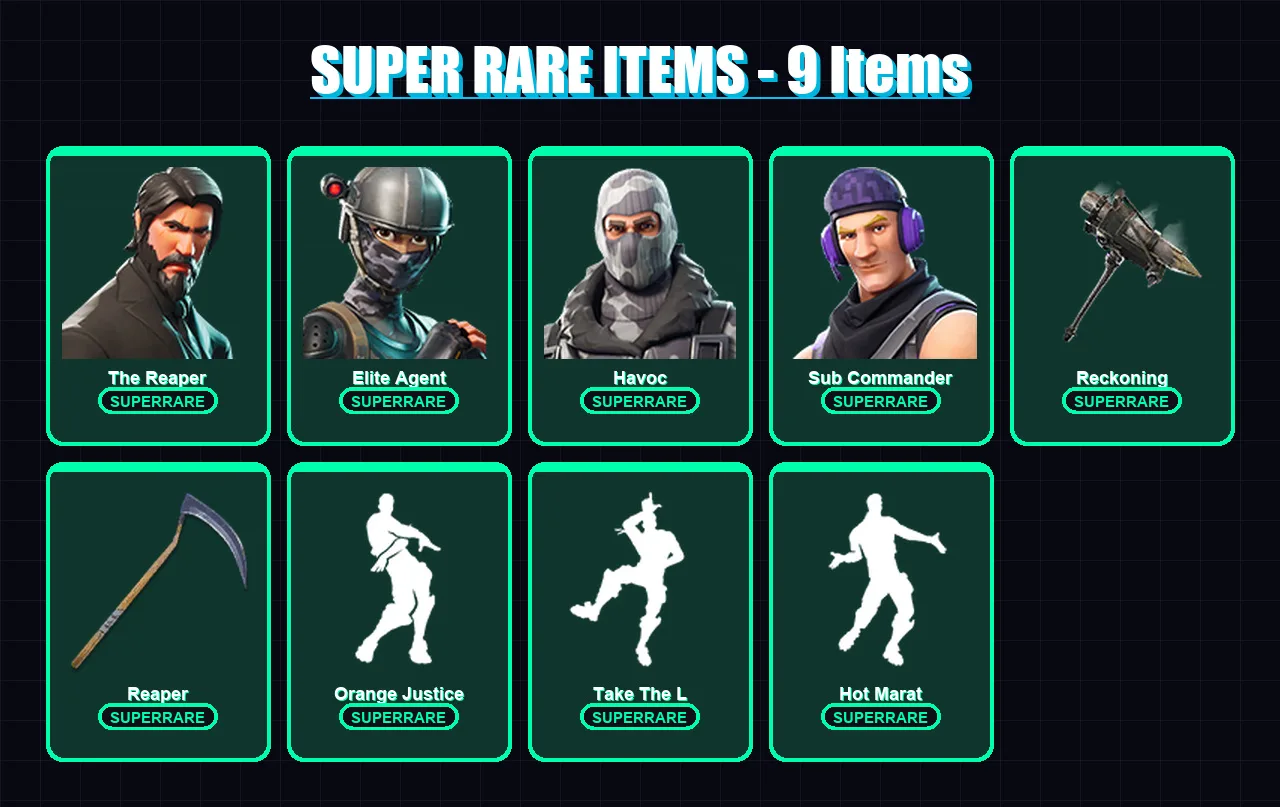 [PC/XBOX/PSN] | The Reaper | Elite Agent | Havoc | Sub Commander | A.I.M. | 30 skin | 22 pickaxe | 34 emote | 29 glider | Lv387