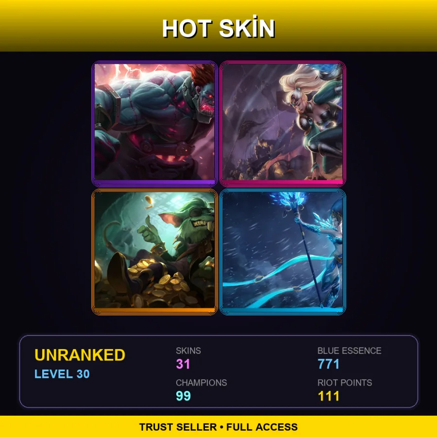 EUNE | Lv30 | Unranked | 31 Skin | 99 Champ — LoL account