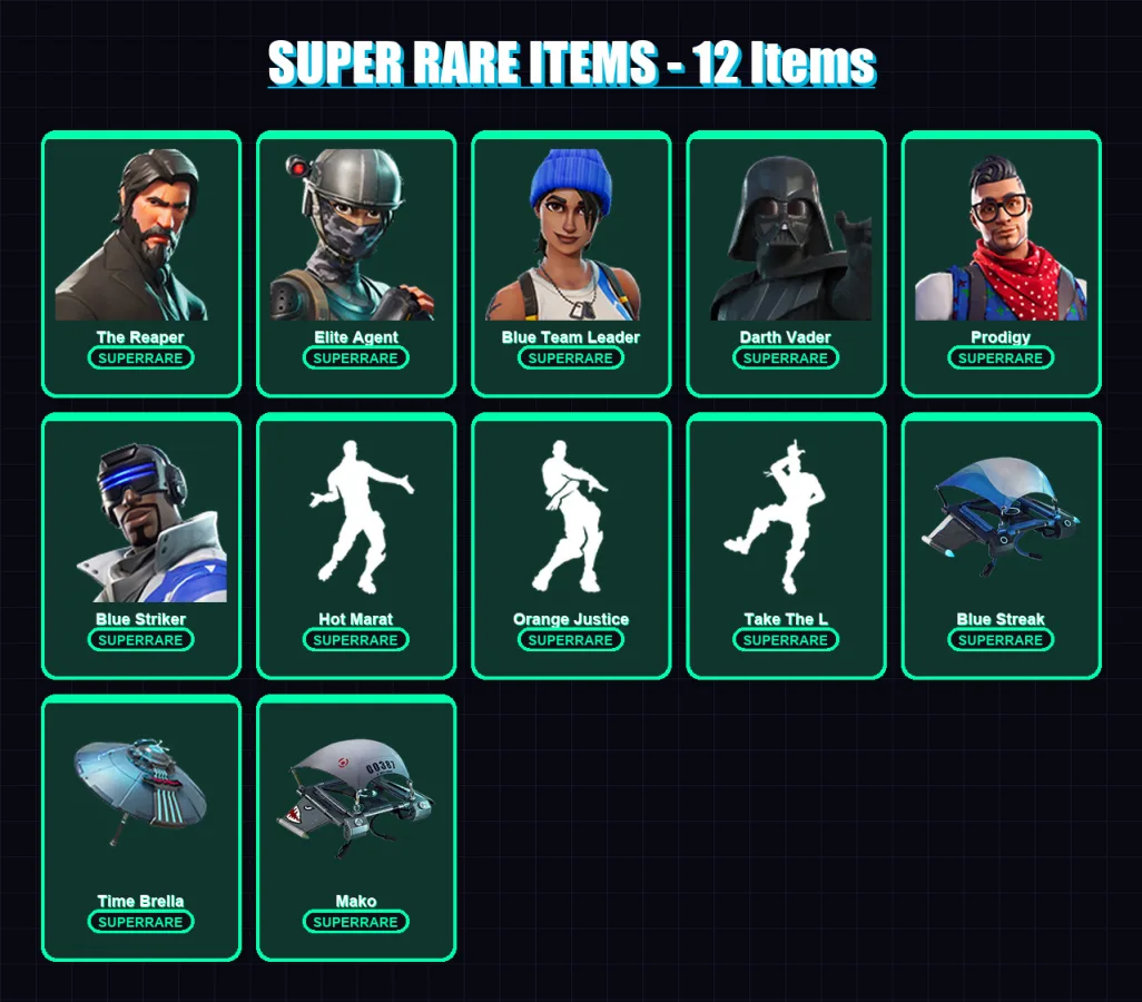 [PC/XBOX/PSN] | The Reaper | Elite Agent | Blue Team Leader | Darth Vader | Prodigy | 118 skin | 124 pickaxe | 116 emote | 131 glider | Lv1974