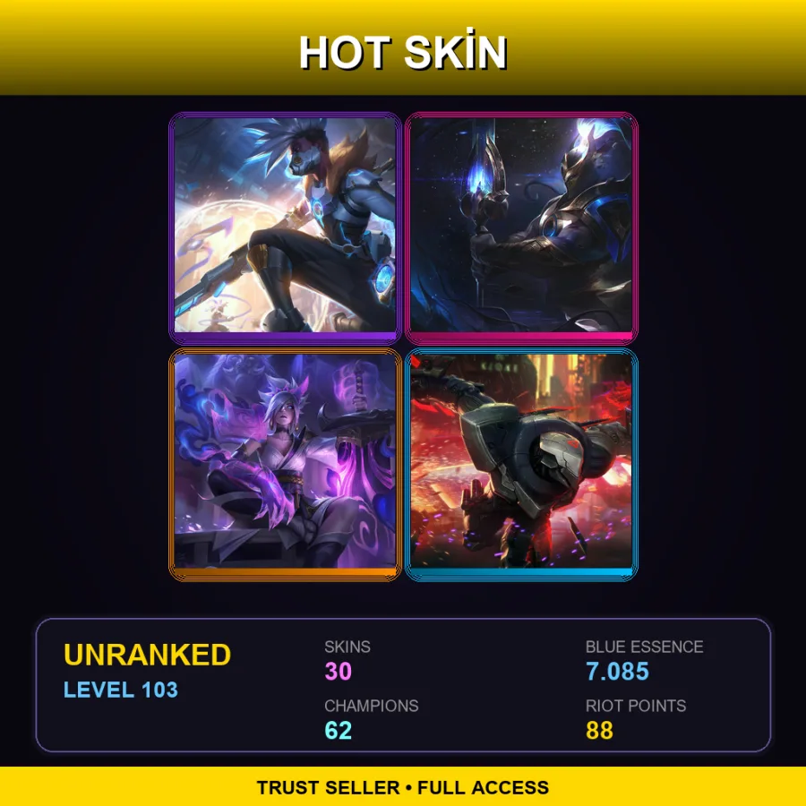 EUW | Lv103 | Unranked | 30 Skin | 62 Champ
