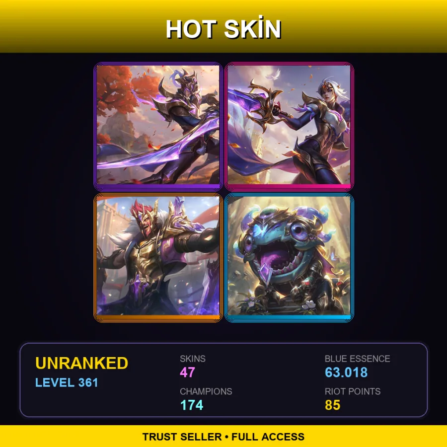 TR | Lv361 | Unranked | 47 Skin | 174 Champ — Coin Emperor Tahm Kench