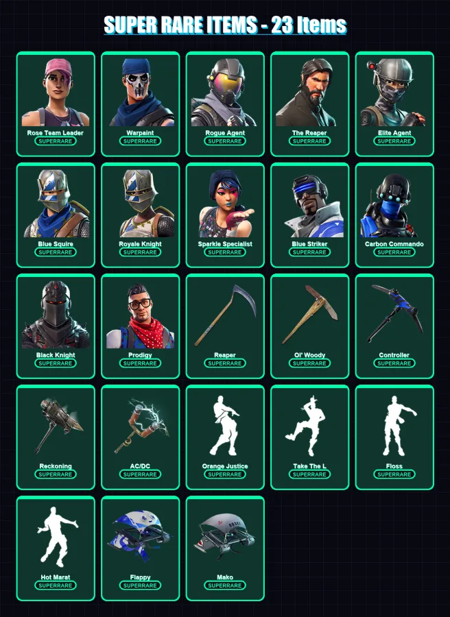 [PS4/PS5/XBOX/PC] | Rose Team Leader | Warpaint | Rogue Agent | The Reaper | Elite Agent | 115 skin | 74 pickaxe | 96 emote | 78 glider | Lv849