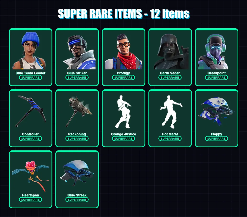 [PS4/PS5/XBOX/PC] | Blue Team Leader | Blue Striker | Prodigy | Darth Vader | Breakpoint | 154 skin | 163 pickaxe | 142 emote | 154 glider | Lv1758