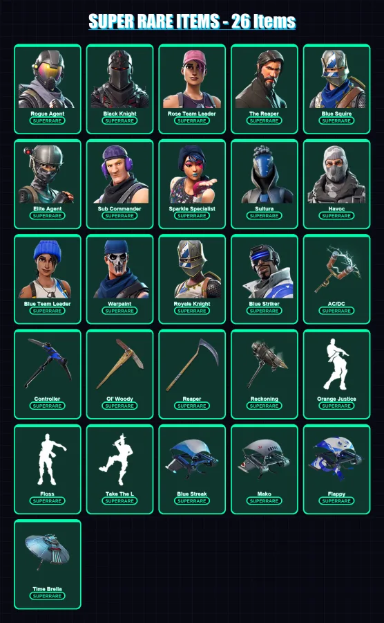 [PS4/PS5/XBOX/PC] | Rogue Agent | Black Knight | Rose Team Leader | The Reaper | Blue Squire | 81 skin | 72 pickaxe | 71 emote | 79 glider | Lv991