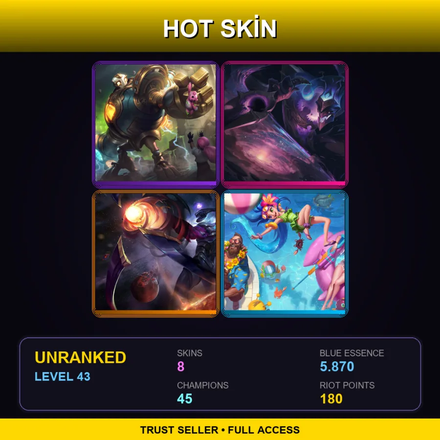 EUW | Lv43 | Unranked | 8 Skin | 45 Champ — LoL account