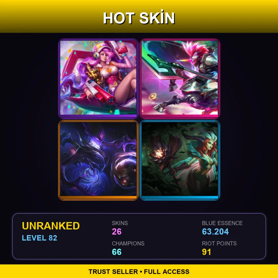 EUW | Lv82 | Unranked | 26 Skin | 66 Champ