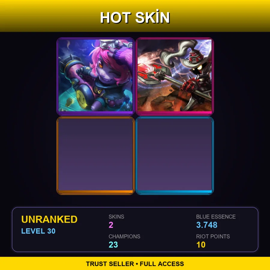 LAN | Riot Girl Tristana | White Mage Veigar | 2 Skin | 23 Champ | Lv30