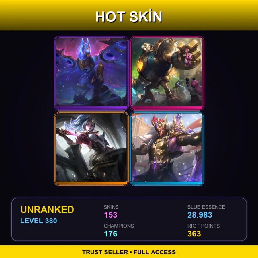 KR | Lv380 | Unranked | 153 Skin | 176 Champ — LoL account