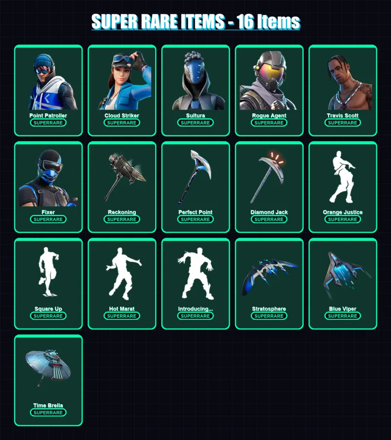[PC/XBOX] | Point Patroller | Cloud Striker | Sultura | Rogue Agent | Travis Scott | 99 skin | 135 pickaxe | 102 emote | 115 glider | Lv1935 — Game account