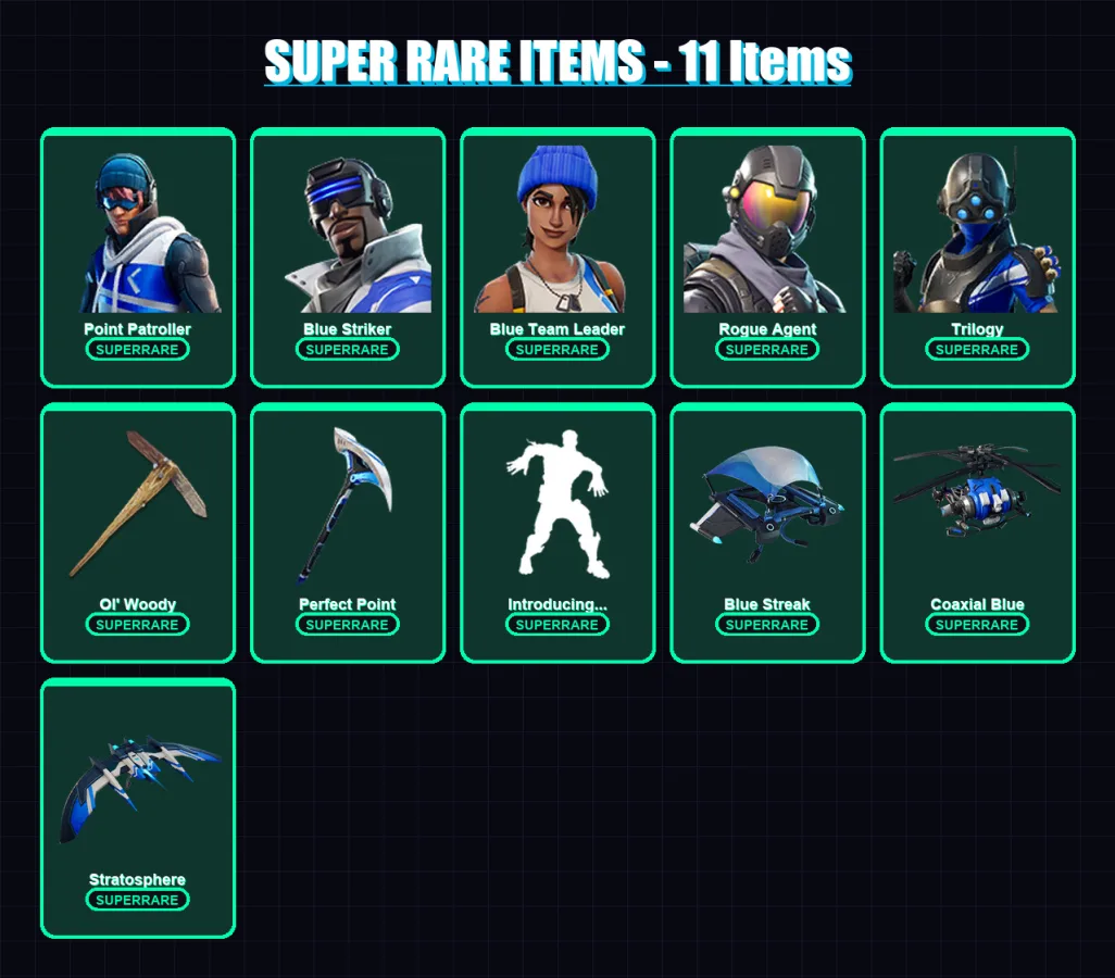[PC/XBOX] | Point Patroller | Blue Striker | Blue Team Leader | Rogue Agent | Trilogy | 34 skin | 88 pickaxe | 47 emote | 54 glider | Lv873