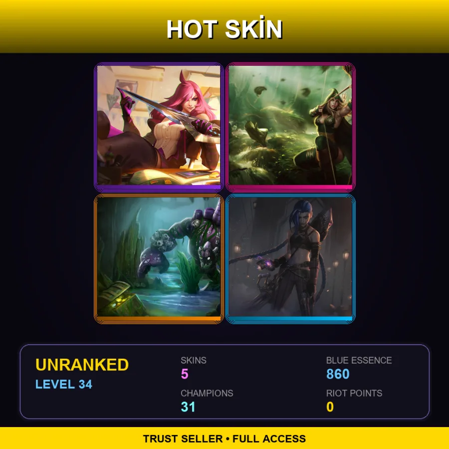LAS | Lv34 | Unranked | 5 Skin | 31 Champ — LoL account