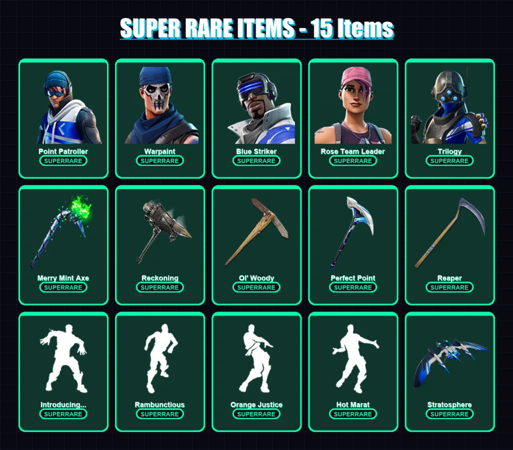 [PC/XBOX/PSN] | Point Patroller | Warpaint | Blue Striker | Rose Team Leader | Trilogy | 139 skin | 104 pickaxe | 121 emote | 99 glider | Lv1492
