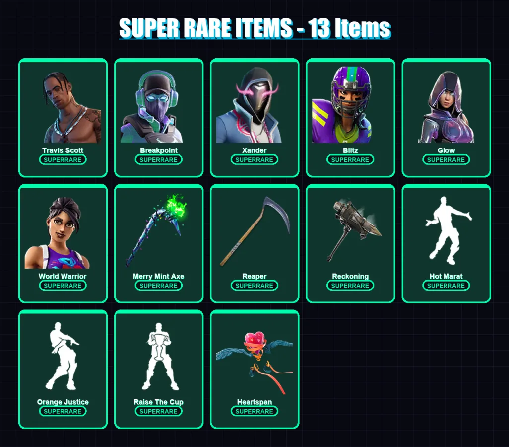 [PC/PSN] | Travis Scott | Breakpoint | Xander | Blitz | Glow | 217 skin | 135 pickaxe | 114 emote | 98 glider | Lv1355 — Fortnite account