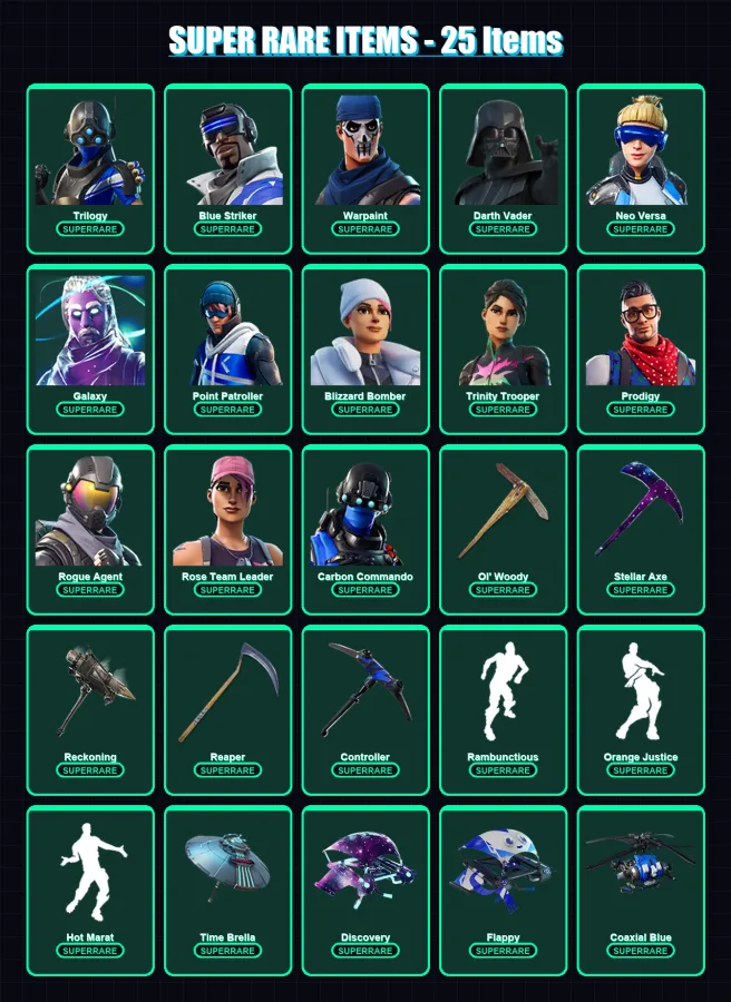 [PS4/PS5/XBOX/PC] | Trilogy | Blue Striker | Warpaint | Darth Vader | Neo Versa | 616 skin | 574 pickaxe | 408 emote | 293 glider | Lv3516
