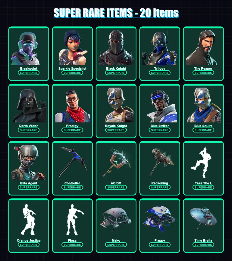 [PS4/PS5/XBOX/PC] | Breakpoint | Sparkle Specialist | Black Knight | Trilogy | The Reaper | 133 skin | 173 pickaxe | 155 emote | 146 glider | Lv2413