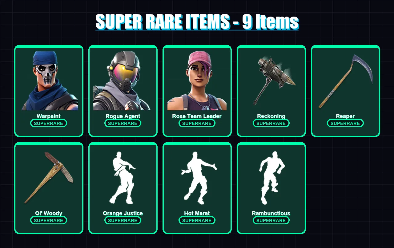 [PS4/PS5/XBOX/PC] | Warpaint | Rogue Agent | Rose Team Leader | The Prisoner | Calamity | 88 skin | 67 pickaxe | 84 emote | 71 glider | Lv971