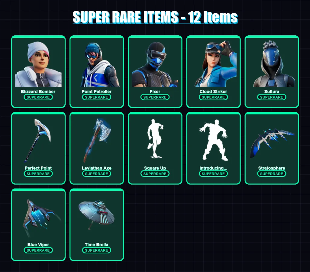 [PC/XBOX] | Blizzard Bomber | Point Patroller | Fixer | Cloud Striker | Sultura | 115 skin | 153 pickaxe | 90 emote | 124 glider | Lv1836