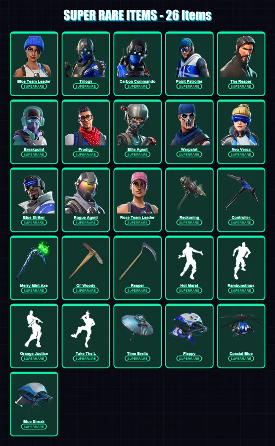 [PC/XBOX] | Blue Team Leader | Trilogy | Carbon Commando | Point Patroller | The Reaper | 132 skin | 117 pickaxe | 124 emote | 106 glider | Lv1581