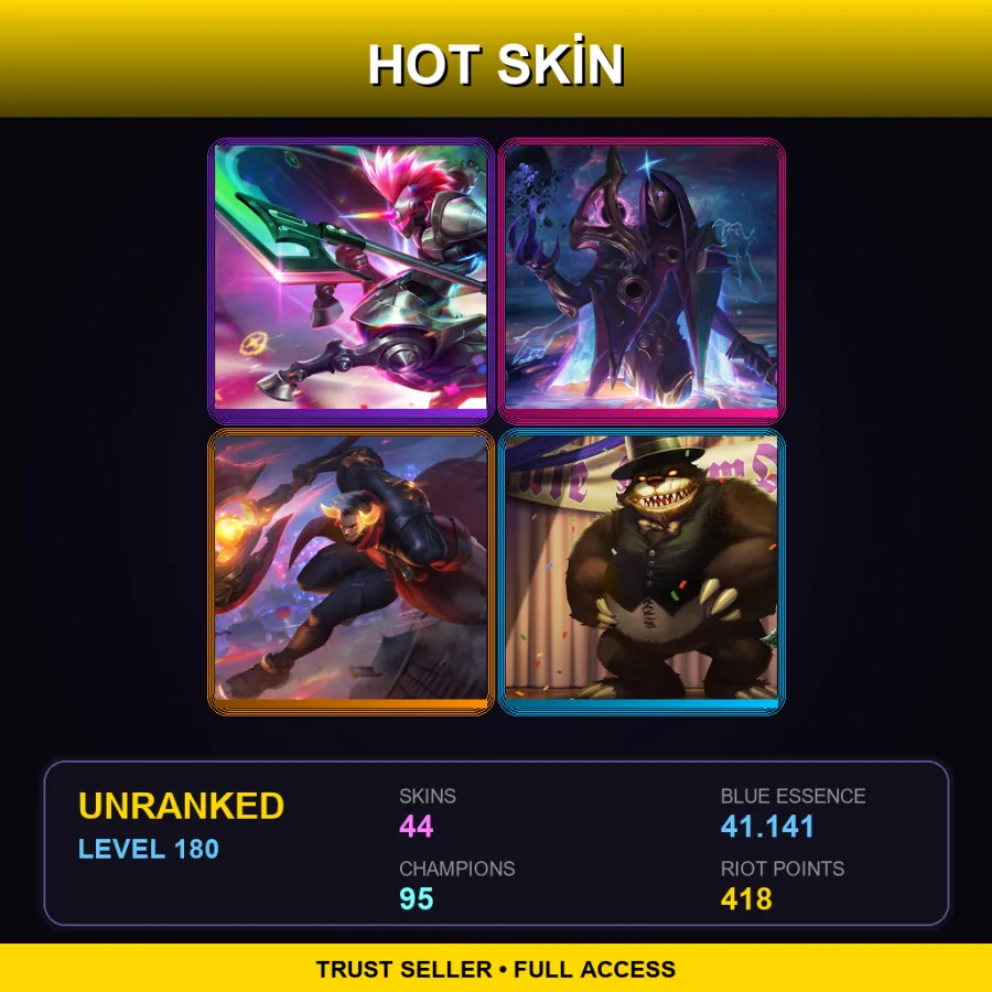 EUW | Lv180 | Unranked | 44 Skin | 95 Champ