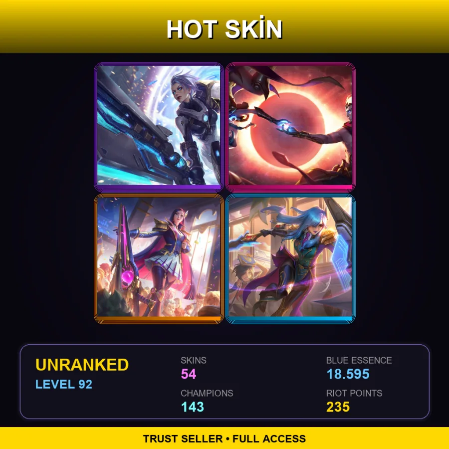 EUW | Lv92 | Unranked | 54 Skin | 143 Champ