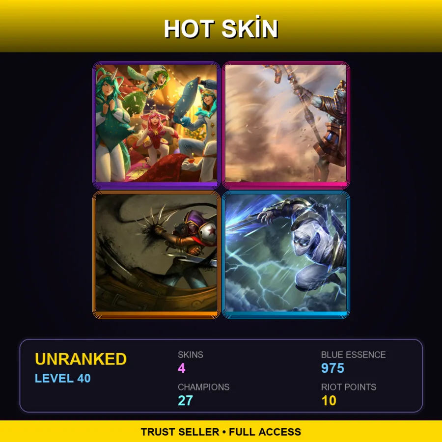 TR | Lv40 | Unranked | 4 Skin | 27 Champ — LoL account