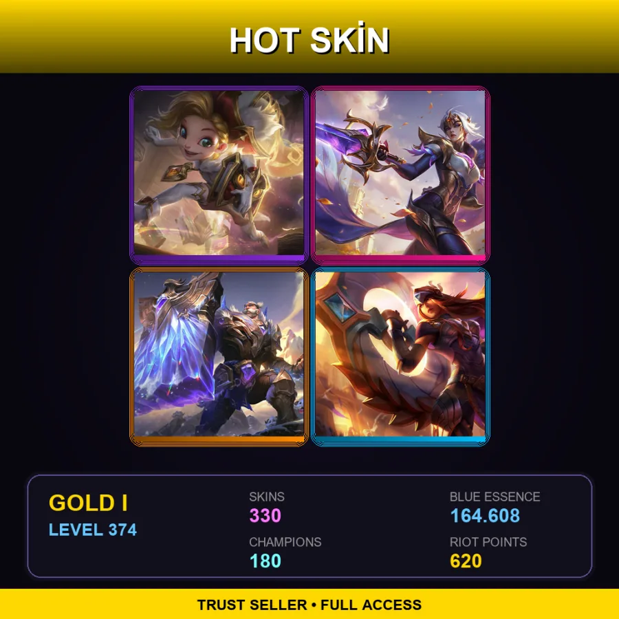 JP | Lv374 | Gold I | 330 Skin | 180 Champ — LoL account
