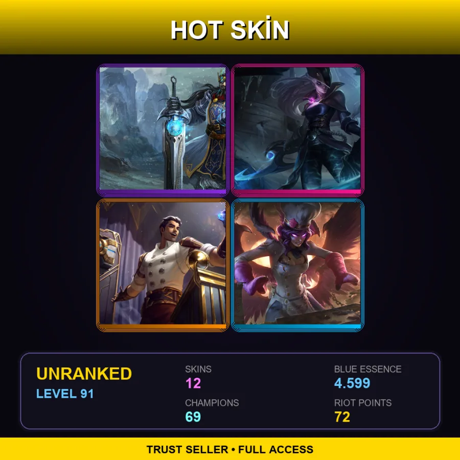 EUNE | Lv91 | Unranked | 12 Skin | 69 Champ — LoL account