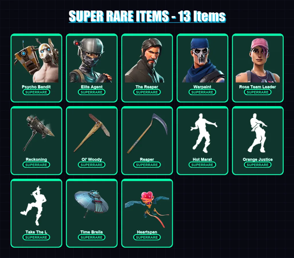 [PC/PSN] | Psycho Bandit | Elite Agent | The Reaper | Warpaint | Rose Team Leader | 137 skin | 154 pickaxe | 124 emote | 144 glider | Lv2203
