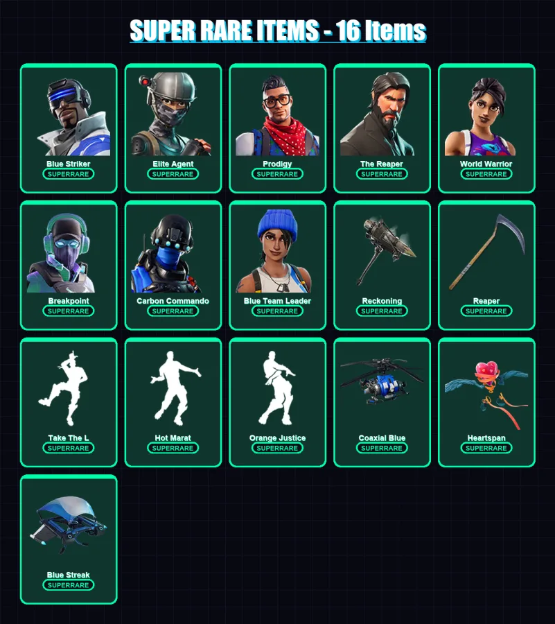 [PC/XBOX/PSN] | Blue Striker | Elite Agent | Prodigy | The Reaper | World Warrior | 111 skin | 63 pickaxe | 76 emote | 59 glider | Lv784