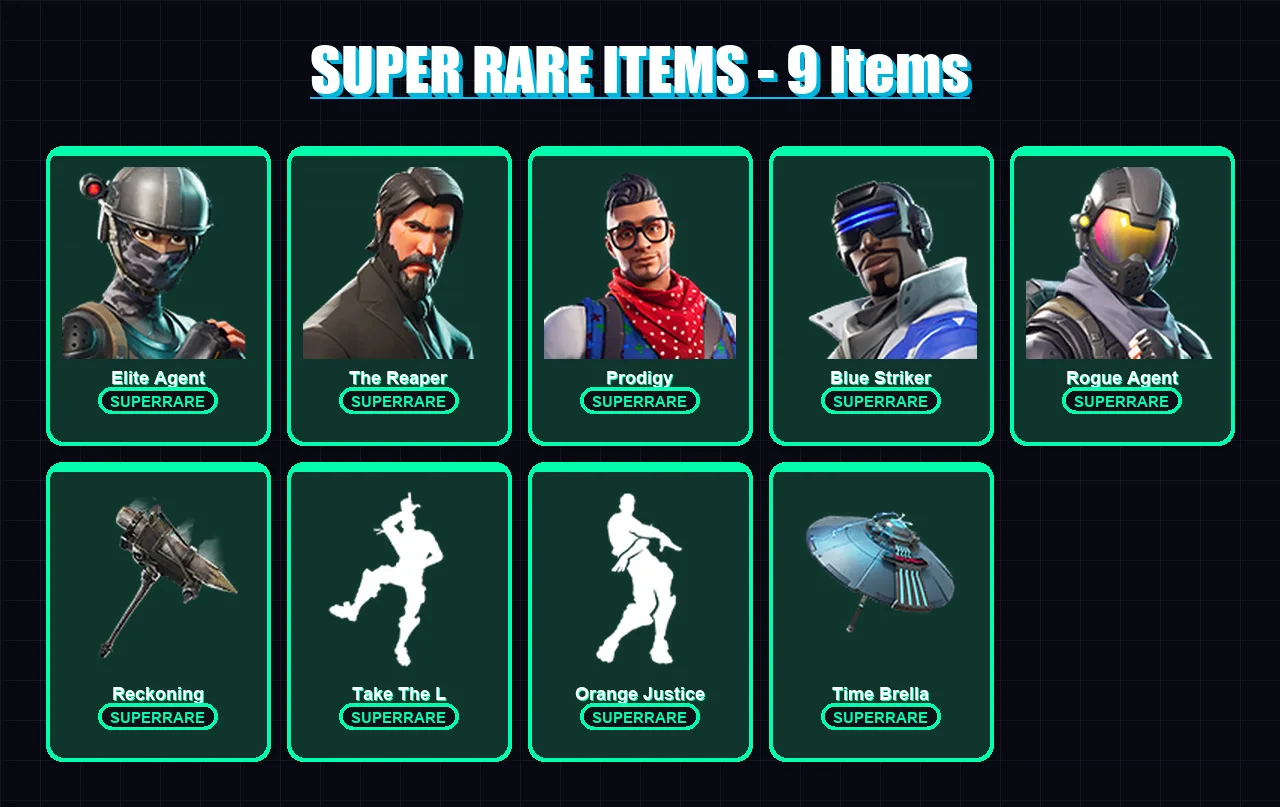 [PC/XBOX/PSN] | Elite Agent | The Reaper | Prodigy | Blue Striker | Rogue Agent | 38 skin | 35 pickaxe | 48 emote | 47 glider | Lv551