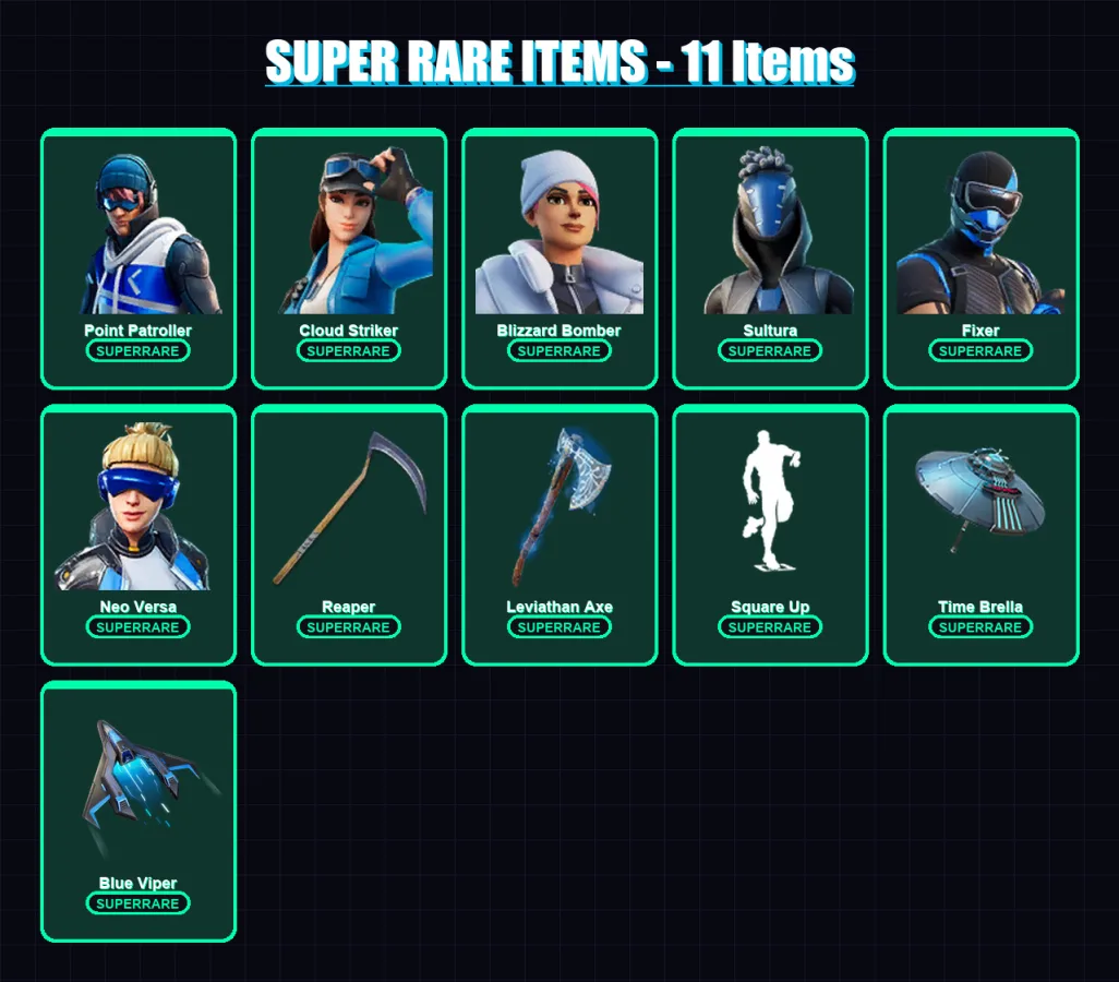 [PS4/PS5/XBOX/PC] | Point Patroller | Cloud Striker | Blizzard Bomber | Sultura | Fixer | 111 skin | 107 pickaxe | 100 emote | 105 glider | Lv1509