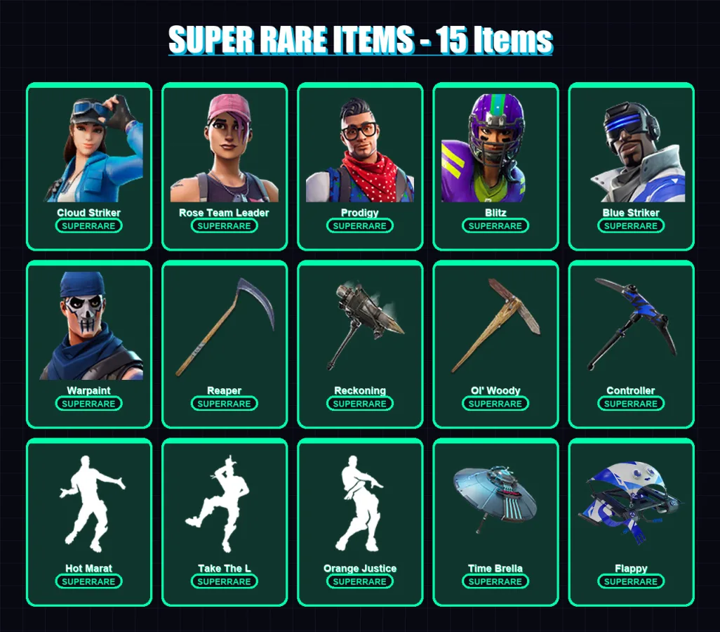[PC/XBOX/PSN] | Cloud Striker | Rose Team Leader | Prodigy | Blitz | Blue Striker | 91 skin | 89 pickaxe | 73 emote | 65 glider | Lv1070