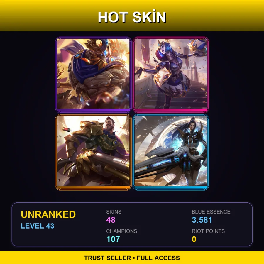 SG | Lv43 | Unranked | 48 Skin | 107 Champ — LoL account