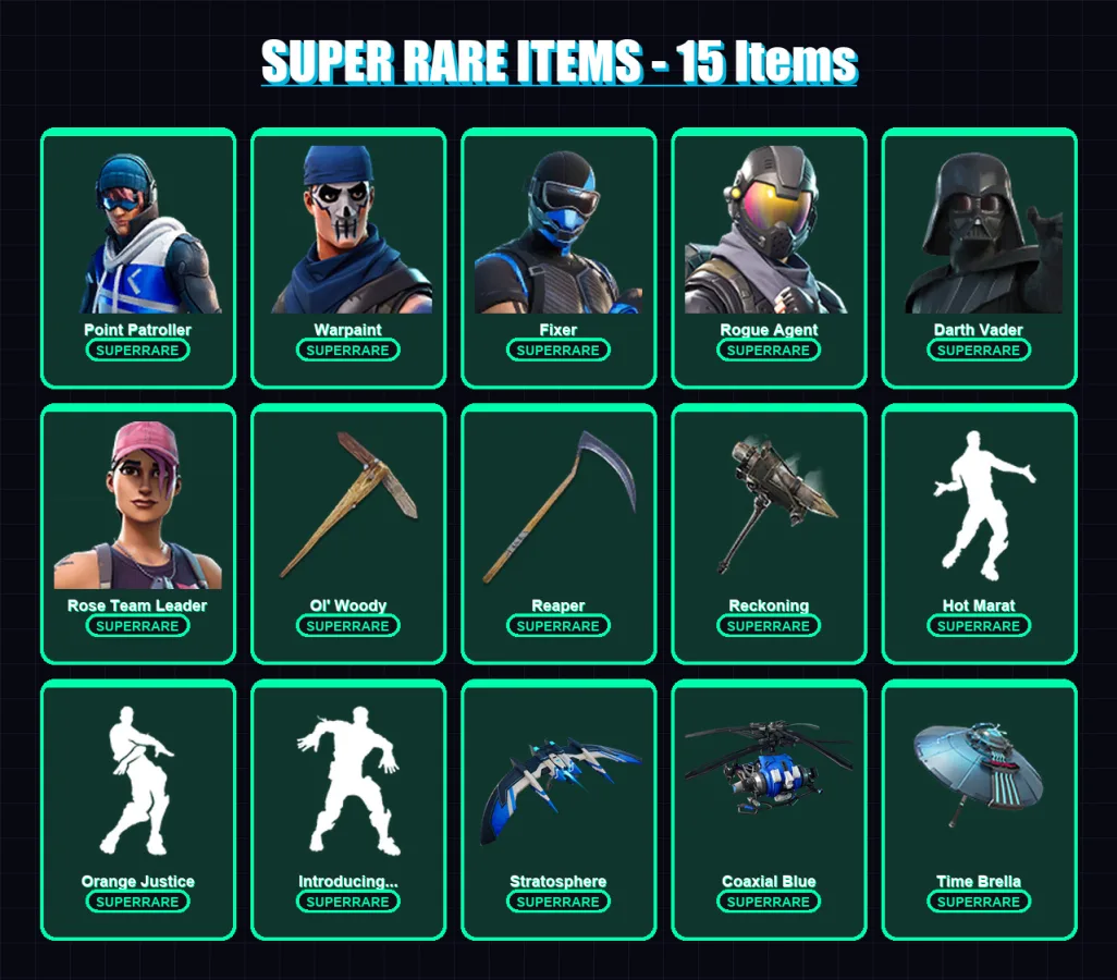 [PS4/PS5/XBOX/PC] | Point Patroller | Warpaint | Fixer | Rogue Agent | Darth Vader | 114 skin | 144 pickaxe | 109 emote | 130 glider | Lv1996 — Fortnite account