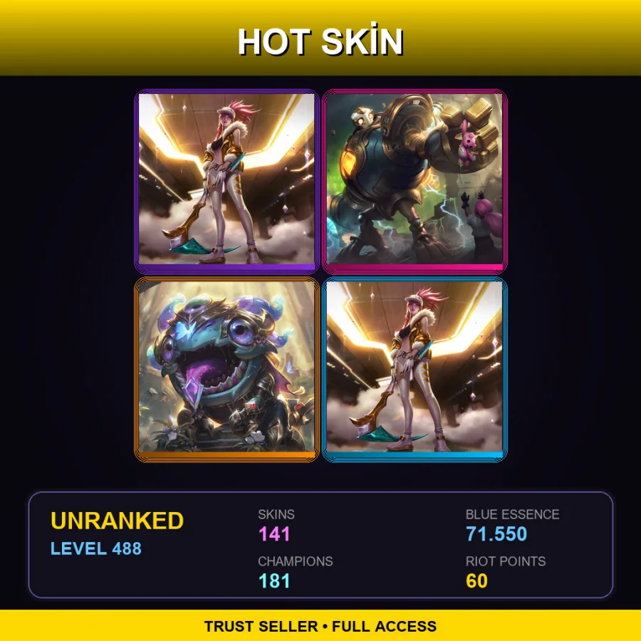 LAN | Lv488 | Unranked | 141 Skin | 181 Champ — LoL account