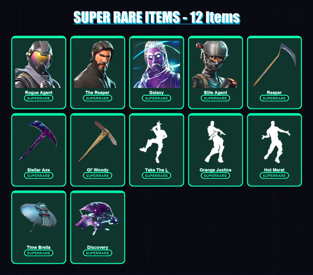 [PC] | Rogue Agent | The Reaper | Galaxy | Elite Agent | Lynx | 97 skin | 96 pickaxe | 109 emote | 100 glider | Lv1727