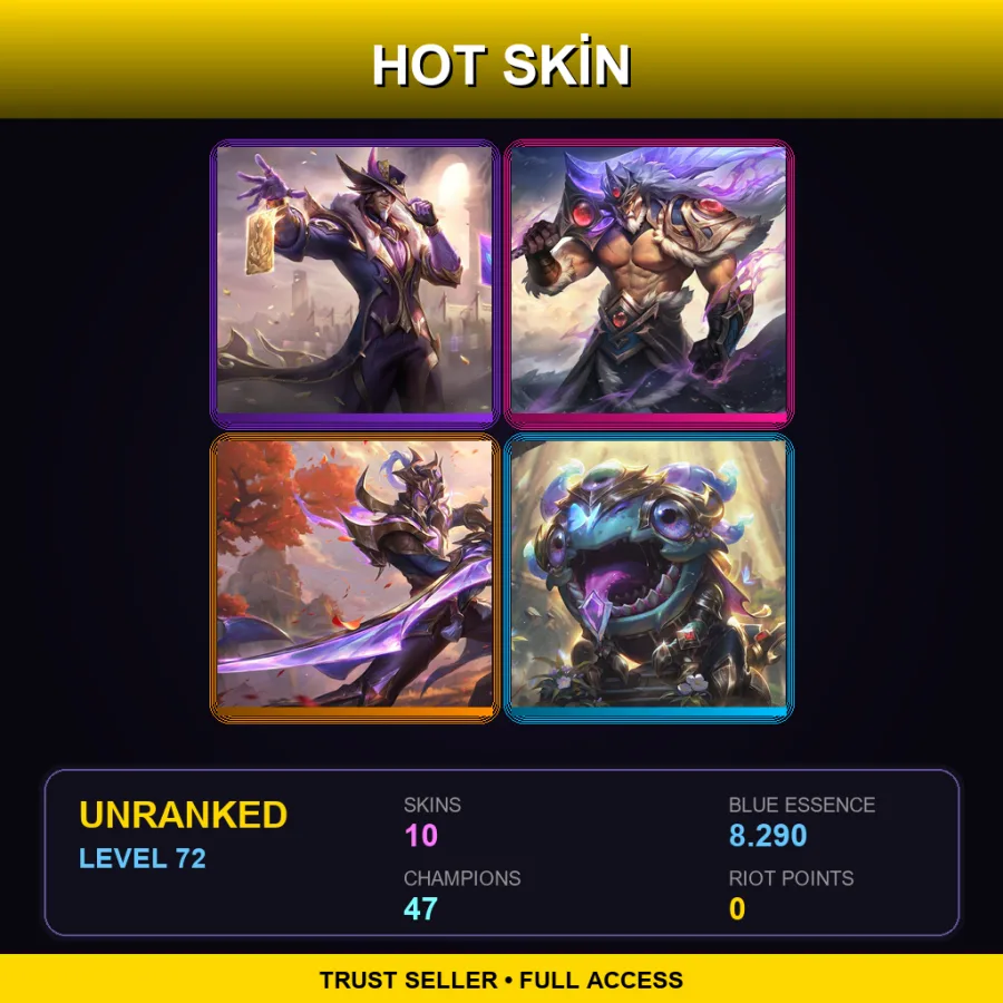 EUW | Lv72 | Unranked | 10 Skin | 47 Champ
