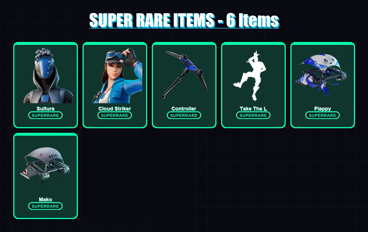 [PS4/PS5/XBOX/PC] | Sultura | Cloud Striker | Raz | Kymera | The Foundation | 32 skin | 49 pickaxe | 54 emote | 57 glider | Lv867