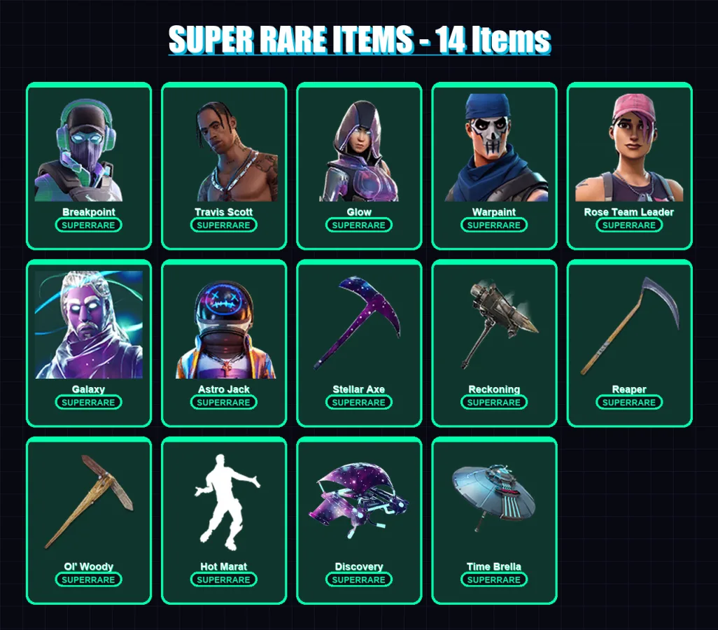 [PS4/PS5/XBOX/PC] | Breakpoint | Travis Scott | Glow | Warpaint | Rose Team Leader | 96 skin | 97 pickaxe | 114 emote | 94 glider | Lv1159 — Fortnite account