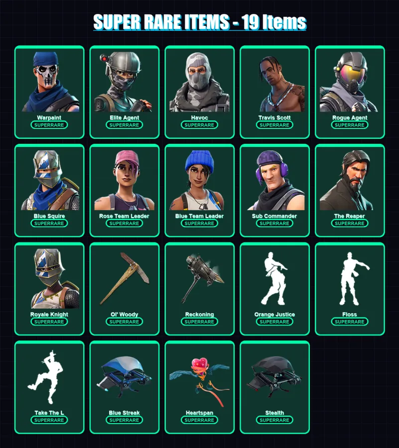 [PC/XBOX/PSN] | Warpaint | Elite Agent | Havoc | Travis Scott | Rogue Agent | 90 skin | 63 pickaxe | 51 emote | 58 glider | Lv851