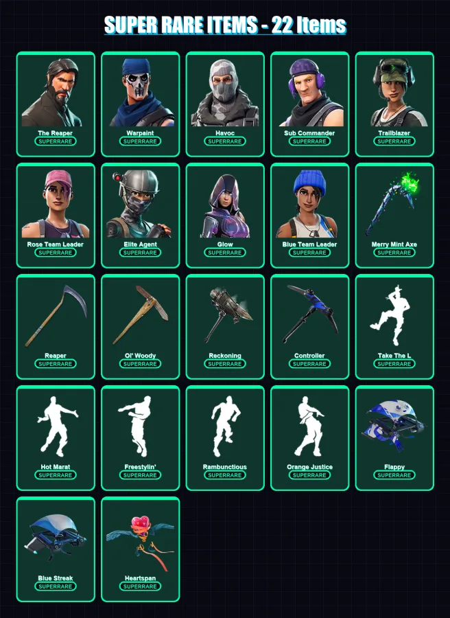 [PC/XBOX/PSN] | The Reaper | Warpaint | Havoc | Sub Commander | Trailblazer | 172 skin | 141 pickaxe | 150 emote | 114 glider | Lv1795 — Game account