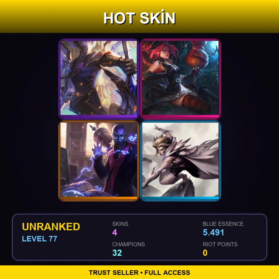 LAS | Lv77 | Unranked | 4 Skin | 32 Champ — LoL account